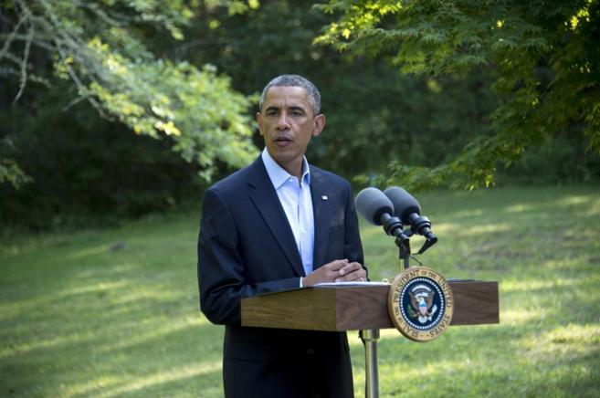 Barack Obama durante el anuncio de los bombardeos a Irak el pasado...
