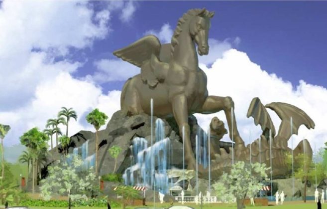 Simulacin de la estatua de Pegaso en Gulfstream Park