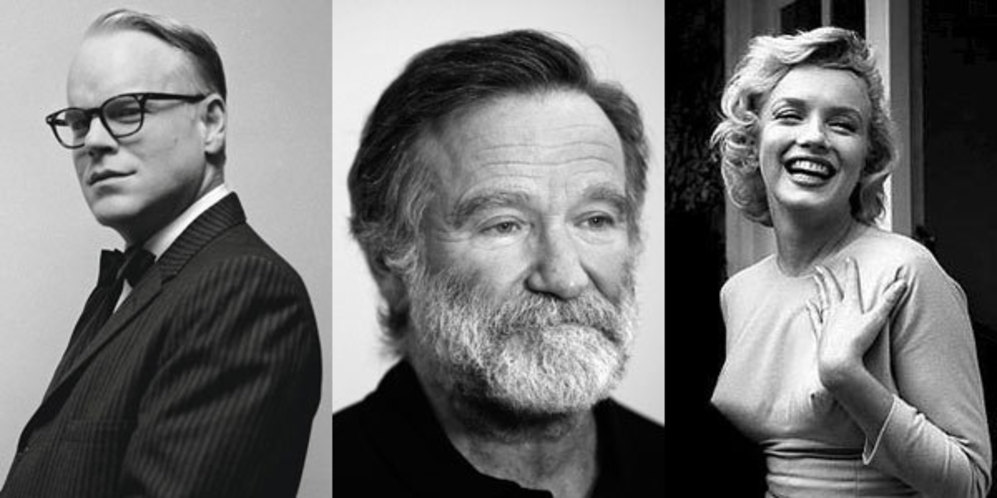 Phillip Seymour Hoffman, Robin Williams y Marilyn Monroe (de izqda a...
