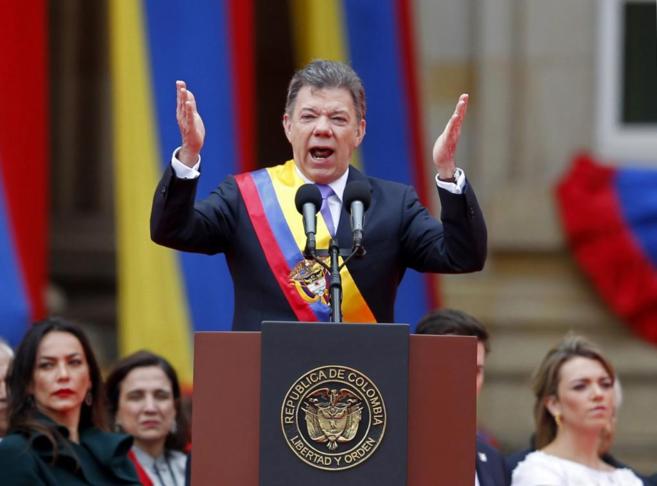 Juan Manuel Santos durante el discurso de su investidura el pasado 7...