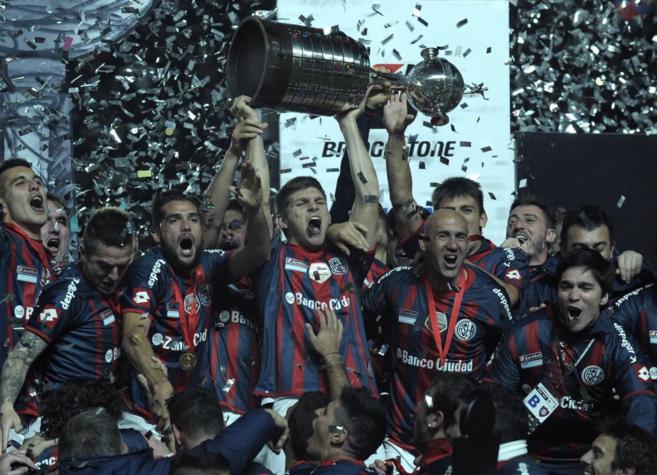 Los jugadores de San Lorenzo celebran el ttulo de la Libertadores.