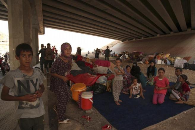 Desplazados debajo de un puente al oeste de Mosul,