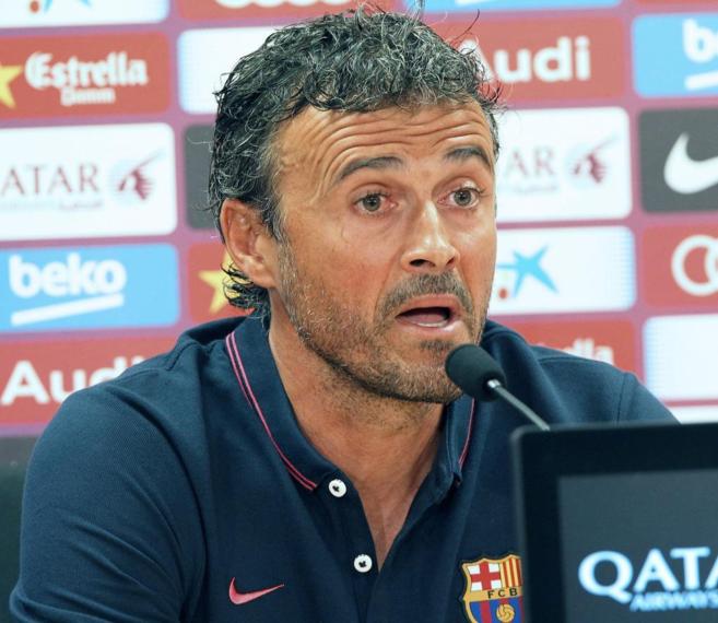 Luis Enrique, entrenador del FC Barcelona, durante una rueda de...