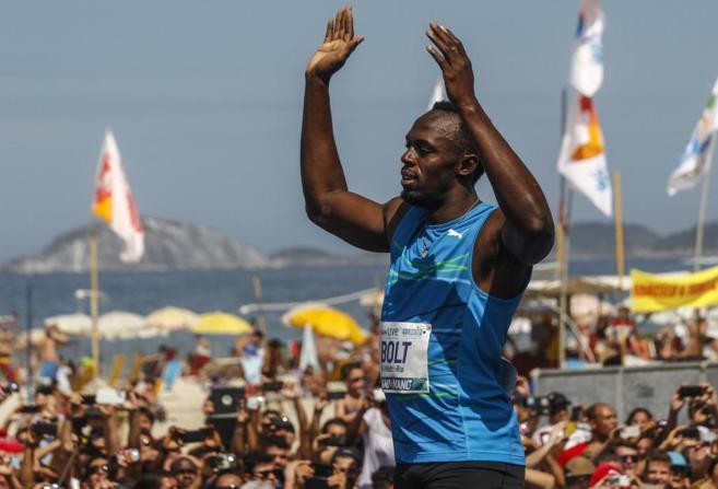 El velocista jamaiquino, durante el desafo de Copacabana.