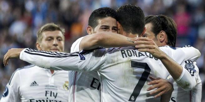 James, Cristiano, Bale y Kroos, celebran el primer gol del portugus...
