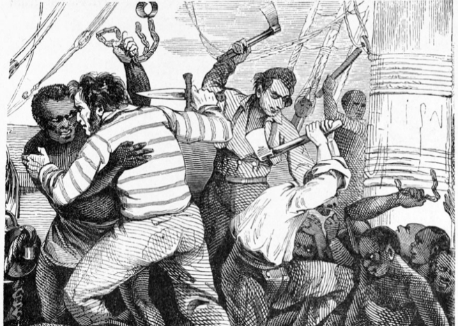 Grabado que ilustra la revuelta de los esclavos a bordo del buque.