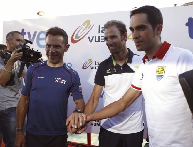 Los ciclistas 'Purito', Valverde y Contador, en la...