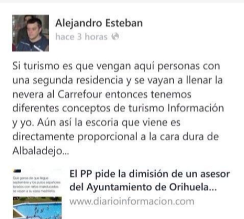 Tweet de Alejandro Esteban Soler donde califica a los turistas...