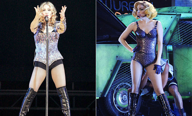 Madonna (i) y Lady Gaga (d), durante sendos conciertos.