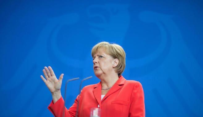 La canciller alemana, Angela Merkel, durante una conferencia de prensa...