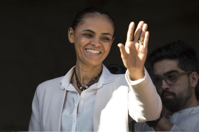 La candidata Marina Silva durante un acto de su campaa electoral...