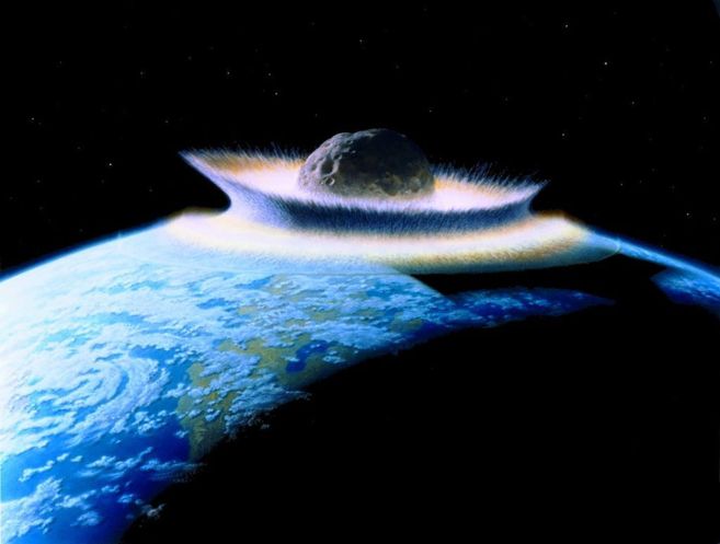 Recreación artística del choque ficticio de un asteroide de 1000 km...