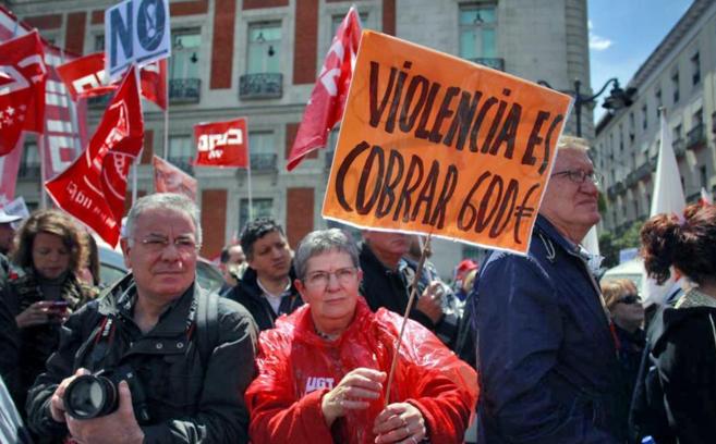 Protestas por la situacin laboral en la Puerta del Sol de Madrid.
