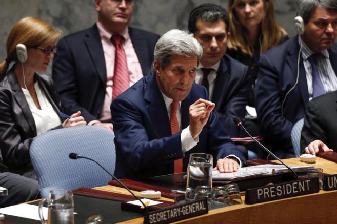 Kerry gesticula durante la reunin del Consejo de Seguridad de la ONU...