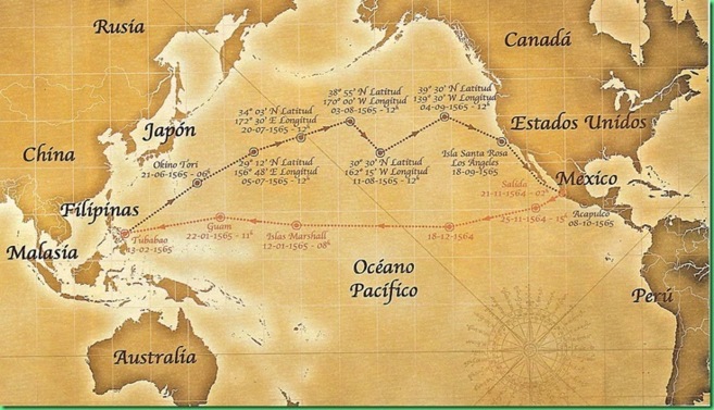 La ruta que recorra el Galen de Manila-Acapulco en el siglo XVI