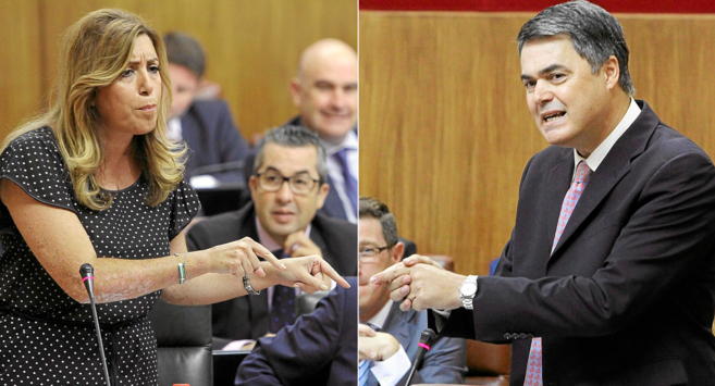 Susana Daz y Carlos Rojas, ayer, durante la sesin del Parlamento.