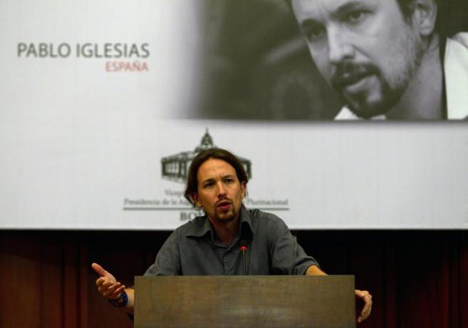 Pablo Iglesias durante un discurso en Bolivia.