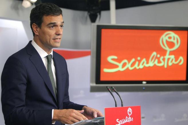 El secretario general del PSOE, Pedro Snchez, en una comparecencia...