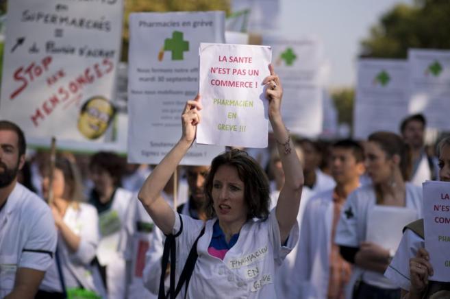 Manifestacin de farmacuticos, este martes, en el centro de Pars.