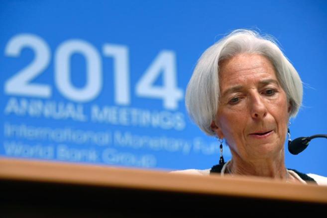 La directora del FMI, Christine Lagarde, durante la asamblea de ayer...