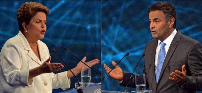 Dilma Rosseff y Acio Neves durante el debate televisivo.