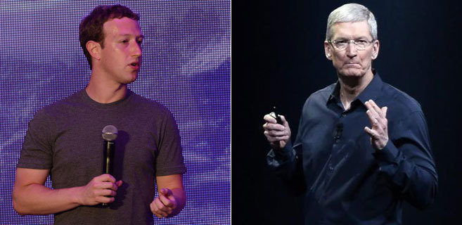El fundador de Facebook, Mark Zuckerberg, y el CEO de Apple, Tim Cook
