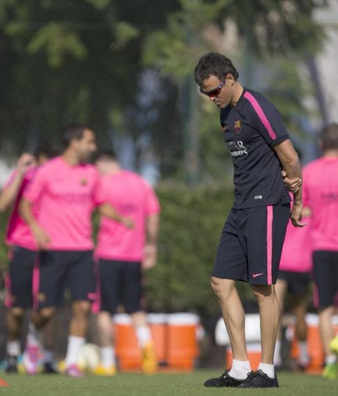 Luis Enrique, durante el entrenamiento del FC Barcelona.