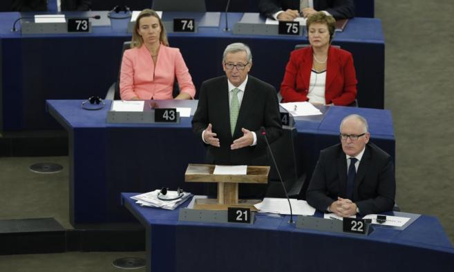 Jean-Claude Juncker, durante su discurso ante el Parlamento Europeo en...