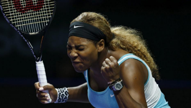 Serena, lamentndose tras un punto perdido en el Masters de Singapur...