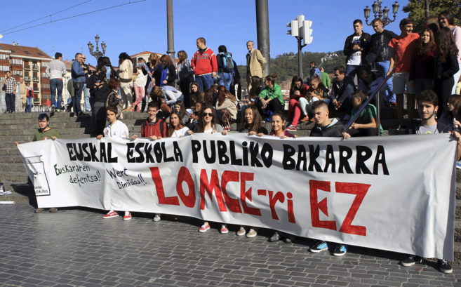 Una concentracin de los estudiantes, hoy en Bilbao.