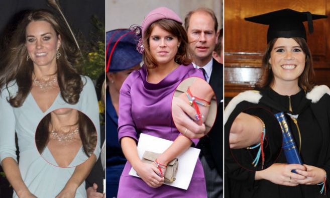 Kate Middleton y la princesa Eugenia (en el centro y derecha) con...