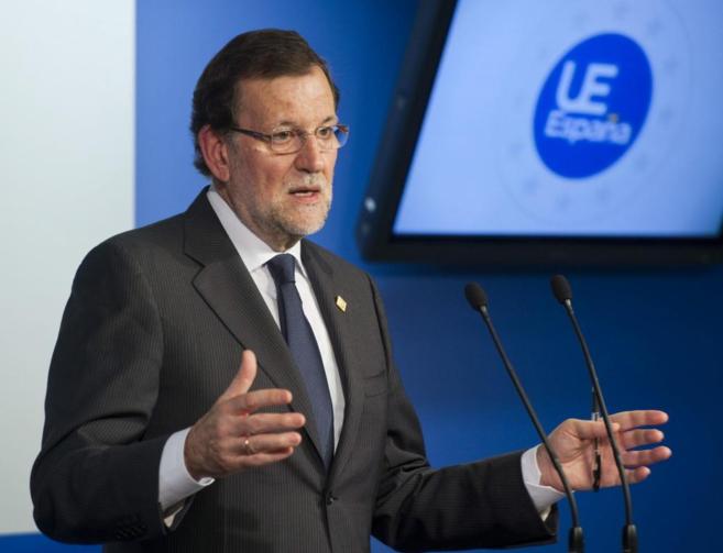 Mariano Rajoy, durante la rueda de prensa ofrecida en Bruselas.