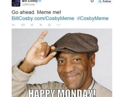 Tuit original de Bill Cosby animando a crear 'memes' con su foto.