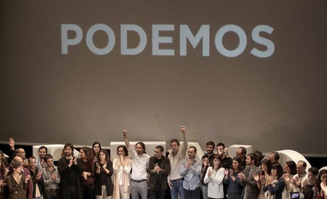 La direccin de Podemos, en el acto desarrollado hoy en Madrid.