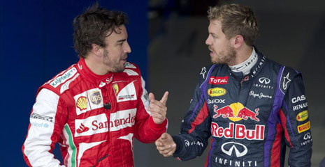 Fernando Alonso (i) y Sebastian Vettel en el GP de Brasil de F1.
