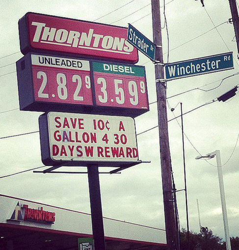 Una gasolinera en EEUU anuncia el precio del galón.