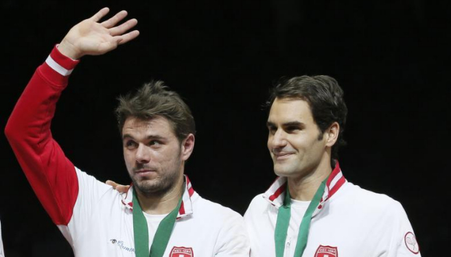 Wawrinka junto a Federer, en la celebracin de la consecucin de la...
