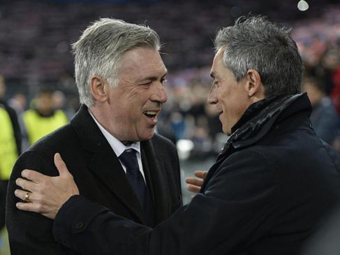 Ancelotti saluda a Paulo Sousa, entrenador del Basilea.