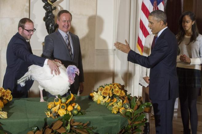 Obama en el ya tradicional indulto del pavo de Accin de Gracias en...