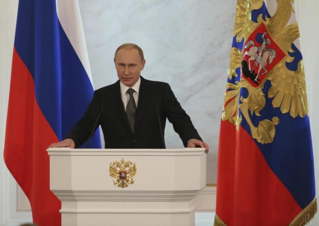 El presidente ruso, durante su discurso anual sobre el estado de la...