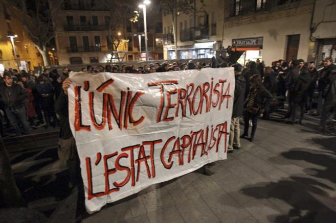 Un momento de la concentracin anarquista de hoy en Barcelona