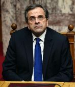 El primer ministro griego, Antonis Samaras, durante la primera...