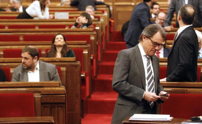 El president Artur Mas y Oriol Junqueras en el control al Govern en el...