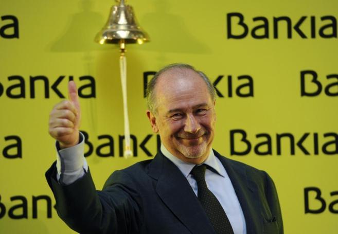 Rodrigo Rato en la salida a bolsa de Bankia en la bolsa de Madrid.