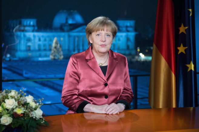Angela Merkel durante la grabacin de su mensaje de Ao Nuevo en...