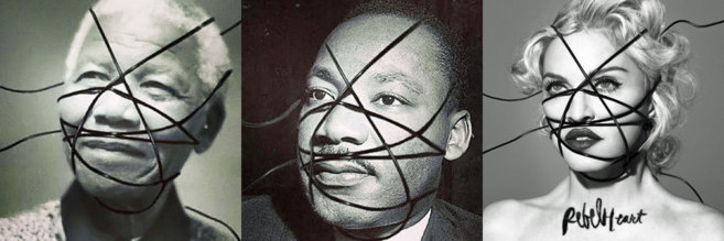 Las imágenes de Mandela (izda.) y Luther King (c), emulando la...