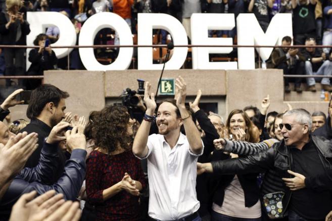 El secretario general de Podemos, Pablo Iglesias, en Barcelona