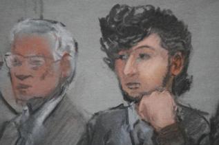 Retrato de Dzhokhar Tsarnaev durante el juicio.