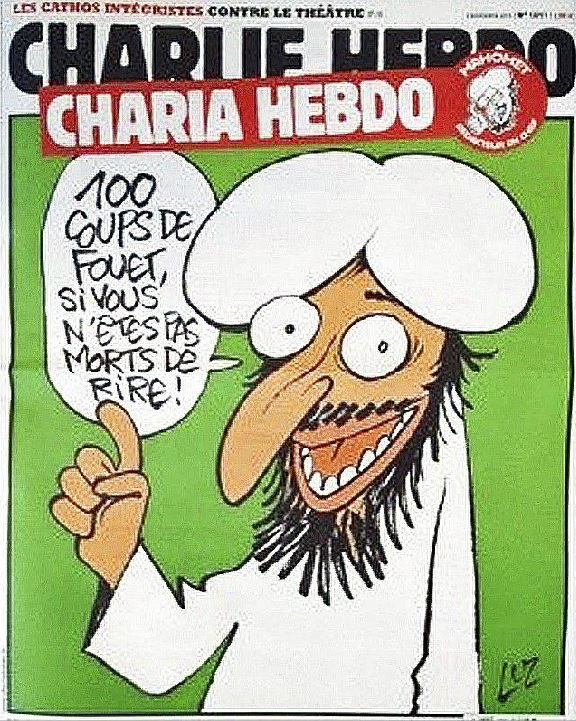 Portada del semanario satírico "Charlie Hebdo" con una caricatura...