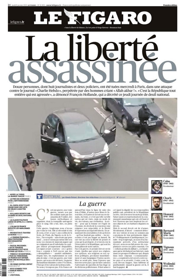 Portada en apoyo a la libertad publicada por Le Figaro (Francia)